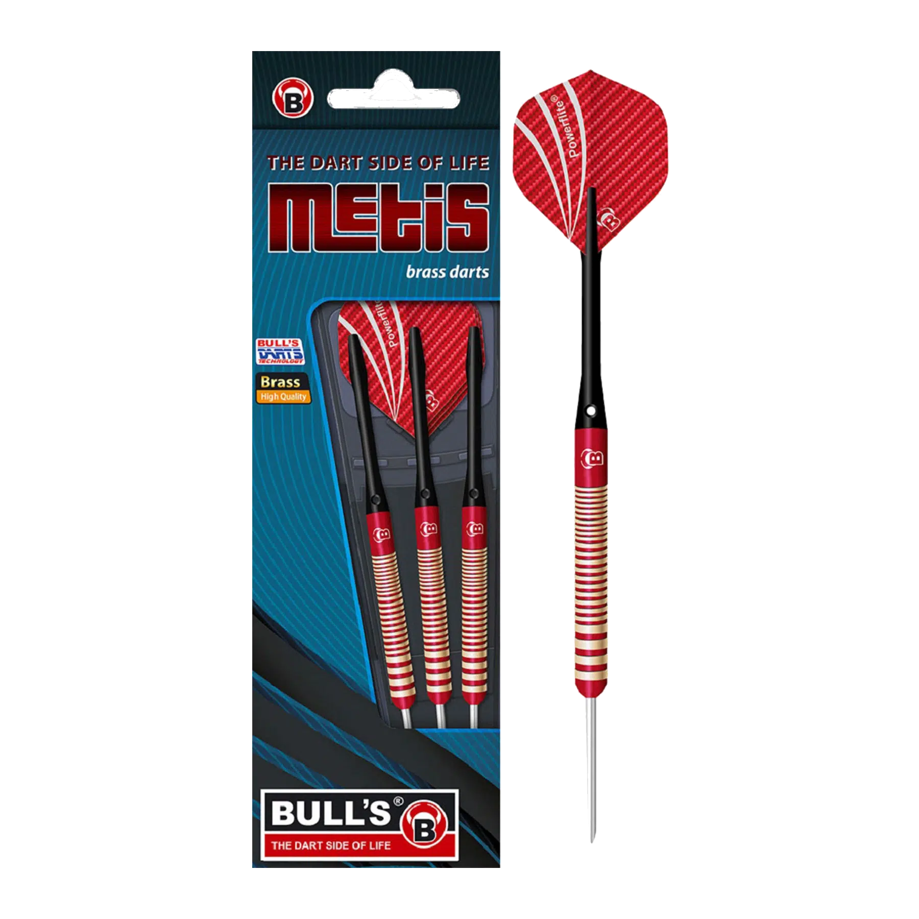 BULLS_DART_11821 Σετ 3 Βελάκια Darts Metis Steel Tip 11821, 21g με Ορειχάλκινο Σώμα, Μεταλλική Μύτη, Αλουμινένιους Άξονες Simplex και Θήκη Μεταφοράς, Κόκκινα – Bull's - Image 1