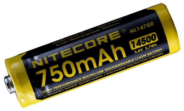 Επαναφορτιζόμενη Μπαταρία Li-ion NL1475R 14500 750mAh 3.6V με Ενσωματωμένη Θύρα Φόρτισης Micro-USB – Nitecore