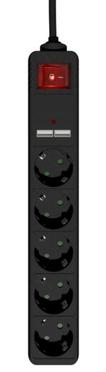 Πολύπριζο 5 Θέσεων με 2 Θύρες USB-A και Καλώδιο 1,5 m SPG5-U2-5-02 GEMBIRD - Image 3