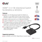 Διπλής κατεύθυνσης διακόπτης HDMI 2 σε 1 8K60Hz / 4K120Hz CSV-1384 CLUB3D - Image 10