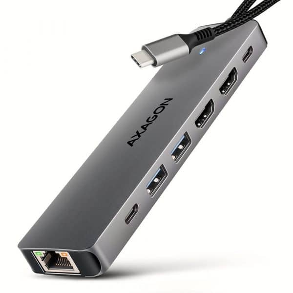 USB-C Hub 7 σε 1 με 2x HDMI 4K και Gigabit Ethernet HMC-7HX2 AXAGON
